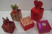Chinese Wedding Candy Boxes - 10 boxes (5 Diffrent Designs size ranging from 2.0" sqr to 2.25" x 3.0"  - assembly required)