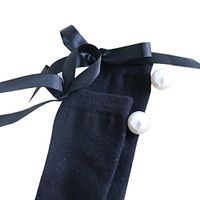 Braceus Kids Girls Sweet Bowtie Soft Knee High Cotton Warm Princess Dancing Long Socks (Black)