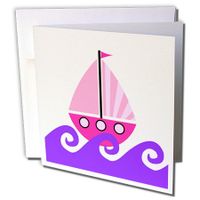 3dRose Little Girl Cute Pink Sailboat - Greeting Cards, 6 x 6", Set of 6 (gc_15414_1)