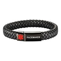 [Engraving]Leather Medical Alert Bracelet - Personalized Medical ID for Men Women Kids Custom Diabetic Alert Bracelet-Black (23cm(9.05"),Black-Pacemaker)