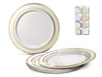" OCCASIONS" 60 Plates Pack, Heavyweight Disposable Wedding Party Plastic Plates (10.5'' Dinner Plate, Lace White & Gold)