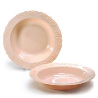" OCCASIONS" 60 Bowls Pack, Vintage Party Disposable Wedding Party Plastic Bowls (10oz Soup Bowl, Portofino Blush/Antique Rose)