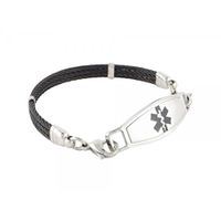 N Style ID PRE-Engraved “Diabetes” Triple Skyway Cable Medical ID Alert Bracelet - Black 6.75