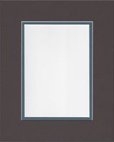 16x20 Chocolate Brown and Slate Blue Double Picture Mat, Bevel Cut for 12x16 Picture or Photo