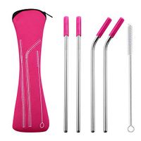 4Pcs Reusable Silicone Tips Cover Stainless Steel Straight Bent Drinking Straws - Carmine SoundsBeauty