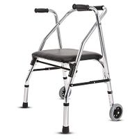 Giow Elderly Folding Walker with Seat Belt Pulley Four-Legged Walking Stick Rehabilitation Walker Titanium Aluminum Alloy Waterproof and Sturdy