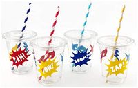 Superhero Birthday Party Disposable Plastic Cups Lids Straws (12 Set)