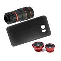 Apexel 4 in 1 Wide Angle Macro Lens + Fisheye Lens + 8X Telephoto Camera Lens Kit with Back Case Cover for Samsung Galaxy Note 5 Red