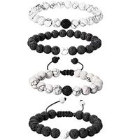BBTO 4 Pieces Howlite Bracelet Lava Stone Diffuser Bracelet Couples Bracelet Aromatherapy Bracelet Set for Essential Oil (Style Set 1)