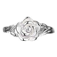 Slendima Exquisite Silver Plated Rose Flower Ring Women Fashion Party Engagement Jewelry Silver US 6