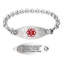 Divoti Custom Engraved Medical Alert Bracelets for Women, Stainless Steel Medical Bracelet, Medical ID Bracelet w/Free Engraving – Lovely Filigree Tag w/Elegant Rolo-Red-6.5"