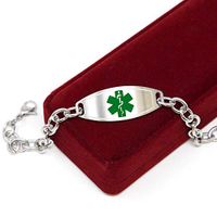 Medical Alert Bracelet for Women, Custom Engraved Medic ID, Steel 6mm O-Link Chain - Green, Free ID Card | Wrist Size 6.25 Inch