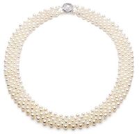 Five Row White 3-4mm Five Strand AA Quality Freshwater Cultured Pearl Necklace for Women