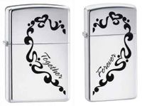 Zippo"Together Forever" 2 Piece Set High Polish Chrome Lighters, 0465