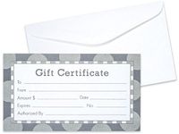 Pack of 100, Solid Silver & Gray Gift Certificate w/White Envelopes Made In USA