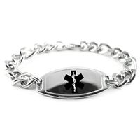 My Identity Doctor - Custom Engraved Men's Medical ID Bracelet, 8mm Stainless Steel, Thick Chain - Black - Wrist Size 7.5 Inch