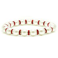 Accents Kingdom Women's Magnetic Hematite White Tuchi Simulated Pearl Bracelet with Simulated Ruby Crystal, 7.5"