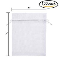 Hengu 100Pcs 5x7 Inches White Organza Jewelry Bags, Drawstring Candy Jewelry Pouches Sheer Tulle Bags Wedding Party Christmas Favor Gift Bags