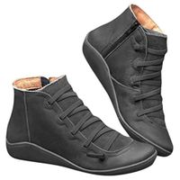 Clearence Women's Winter Leather Waterproof Boots Loafers Flats Shoes Casual Comfortable Short Tube Roman Shoes 5.5-10.5 (Lace-up Black, US:5.5)