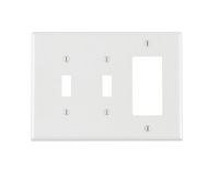 Leviton PJ226-W 3-Gang 2-Toggle 1-Decora/GFCI Combination Wallplate, Midway Size, White