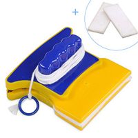 Household Cleaning Sponges with 2 Extra Cleaning Cotton, Magnetic Window Glass Cleaner Wiper,Blue Square Double-Side Magnetic for Home Kitchen Store Office Bathtub Household Cleaning Tools