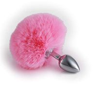 Rabbit Bunny Tail an~AL Plug Starter Trainer Medical Grade Stainless Steel Hypoallergenic ÀNûS B~UTT Women Men Fetish S~ê~x Toys (Rose Red)-S (A)