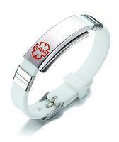Mealguet Jewelry Free Custom Engraving Assorted Color Stainless Steel& Silicone Medical Alert Sport ID Wristband Bracelets,White