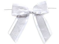 Pack Of 12, 4-1/2" Solid White Pre-Tied Sheer Gift Bows Organza W/Satin Edge 1-1/2" Ribbon 100% Nylon
