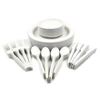 Nikauto 250 count Disposable Eco-Friendly Natural Corn Starch Tableware Set Biodegradable Dinnerware includes Plates, Forks, Knives and Spoons for Party Wedding BBQ Restaurant Picnic Buffet