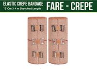 FARE - Reusable Cotton Crepe Bandage 15cm X 4m Roll Sports Wrist Wrap Straps, Elastic Compression with Bandage Clips Set of 2