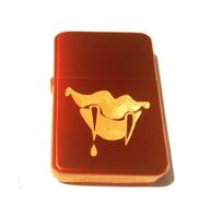 Vector KGM Thunderbird Custom Lighter - Vampire Lips with Bloody Fangs Logo Sparkle Apple Red Polish Chrome with Gold Design Rare!