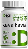 Deal Supplement Kava Kava (Piper methysticum ) Extract, 750mg, 180 Capsules, Stress & Anxiety Relief, Calm Mood, Support Restful Sleep and Pain Relief - 90 Days Supply