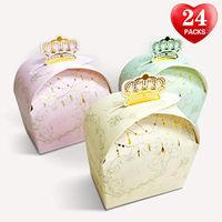 Christmas Gift Boxes, Bronzing Crown Candy Box-24 Piece Pack of 3 Color，Perfect for Wedding, Festival, Party Decoration，Cute Ornament Box for Chocolate,Treats, and Cookies