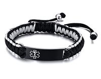 PJ Jewelry Free Custom Engraving Unisex Handmade Rope Braided Emergency Medic Alert ID Tag Bracelet,Adjustable