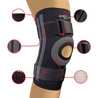 URAKN SPORTS Knee Stabilizer Brace Open Patella Neoprene Max Compression Black Thick Compression Knee Brace Sleeve for Weight Lifting, Crossfit, Support (Knee Stabilizer, Large XLarge)