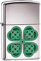 Zippo "Celtic 4 Leaf Clover" High Polish Chrome Lighter, 1726