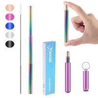 Reusable Telescopic Travel Metal Straws, Yoocaa Portable Stainless Steel Food-grade Drinking Straws with Aluminum Case, Dishwasher Safe with Cleaning Brush（Purple）