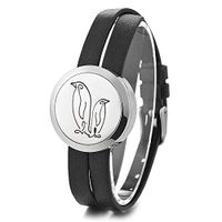 Garden Charms Essential Oil Diffuser Bracelet Penguin Design Stainless Steel Aromatherapy Bracelet with 5 Color Pads and Leather Band Women Gift GCVA-987