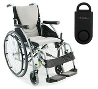 Karman S-Ergo 115 Ultra Lightweight Ergonomic Wheelchair | Seat Size 16" X 17" | Swing Away Footrest | Fixed Wheels in Silver & Free 130 dB Black Safety Alarm!!