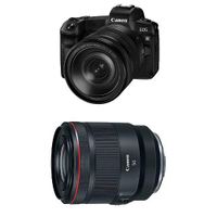 Canon EOS R Mirrorless Digital Camera w/ 24-105mm Lens and 50-50mm f/1.2-16 Fixed Prime SLR Camera Lens, Black