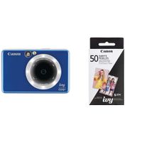 Canon IVY CLIQ+ Instant Camera Printer Mobile Mini Printer Via Bluetooth(R), Sapphire Blue with Canon ZINK Photo Paper Pack, 50 Sheets