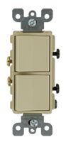 Leviton 5627-I 20 Amp, 120/277 Volt, Decora Single-Pole / Single-Pole AC Combination Switch, Commercial Grade, Grounding, Ivory
