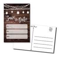 50 Save The Date Postcards Rustic - Wood and Lights - Fill in The Blank