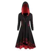 Womens Gothic Punk Asymmetric Hem Long Sleeve Loose Hoodies Dress Cloak Costumes Vintage High Low Sweatshirts Tunic Tops (Red-Lace Up Dress, 4XL)