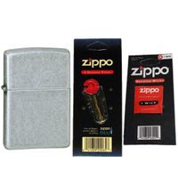 Zippo 121FB Classic Standard Antique Silver Plate Windproof Lighter with One Flint Card and One Wick Card