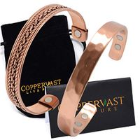 Copper Bracelets for Arthritis - Therapy Magnetic Bracelets for Men and Women with 6 Powerful Magnets - Effective and Natural Relief for Joint Pain and Arthritis (Set of 2 Hammered and Chain Inlay)