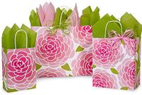 Floral Gift Bags Assorted Sizes, Pink, Bundled with Matching Tissue Paper and Raffia Ribbon (Rose Blossom)