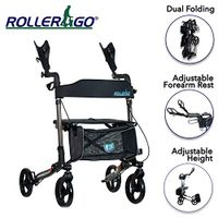 New Roller-GO Double Foldable Adult Mobility Rollator Upright Walker,Stand Up Double Folding Rollator Walker Rolling Mobility Walking Aid with Ergonomic Seat and Padded Forearm Cuffs for Seniors