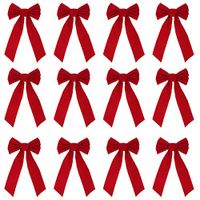JOYIN 12 Pack Red Velvet Bows, 16" Long 9" Wide 5 Loop Christmas Bows