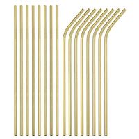 Brightbuy Stainless Steel Straws Set of 100 Piece, 10.5'' Metal Drinking Straws for 30oz Tumblers Yeti 6mm Diameter (50 Straight + 50 Bent) (100pc-2656mmgold)